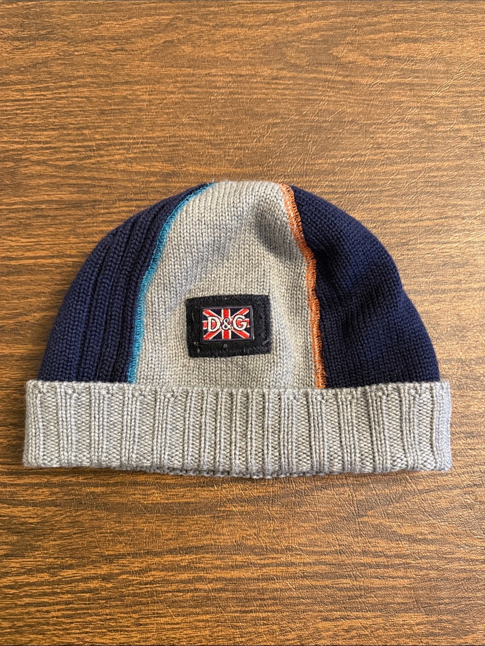 D&G Grey, Navy & Teal Accent Kids Knit Beanie